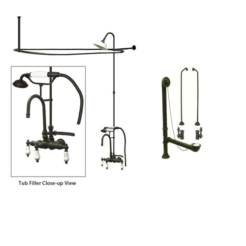 Oil Rubbed Bronze Clawfoot Bathtub Faucet Shower Kit with Enclosure Curtain Rod 9T5CTS
