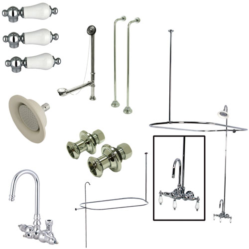Kingston Chrome Clawfoot Tub Faucet Package with High Rise Goose Neck CCK4141PL