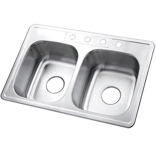 Brushed Nickel Gourmetier Double Bowl Self-Rimming Kitchen Sink GKTD33227