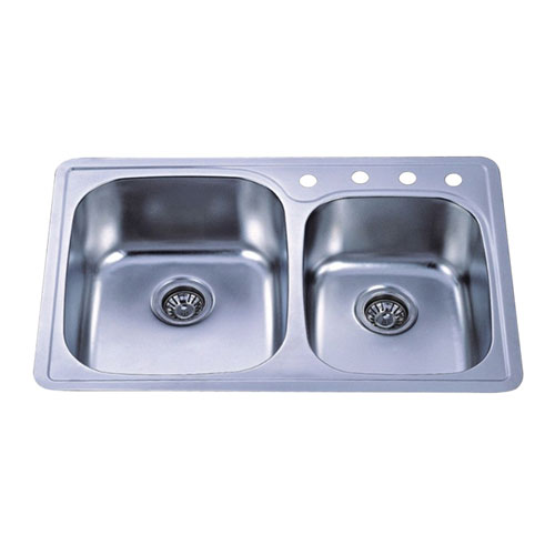 Brushed Nickel Gourmetier Double Bowl Self-Rimming Kitchen Sink GKTDD3322C
