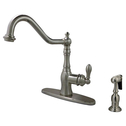 Kingston Satin Nickel Single Handle Kitchen Faucet w Brass Sprayer GS7708ACLBS