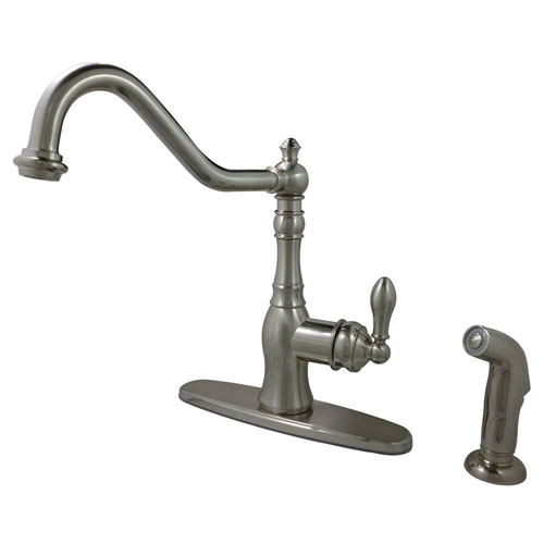Kingston Satin Nickel Single Handle Kitchen Faucet w Brass Sprayer GS7708ACLSP