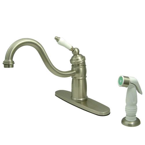 Kingston Brass Satin Nickel Single Handle Kitchen Faucet With Sprayer KB1578PL