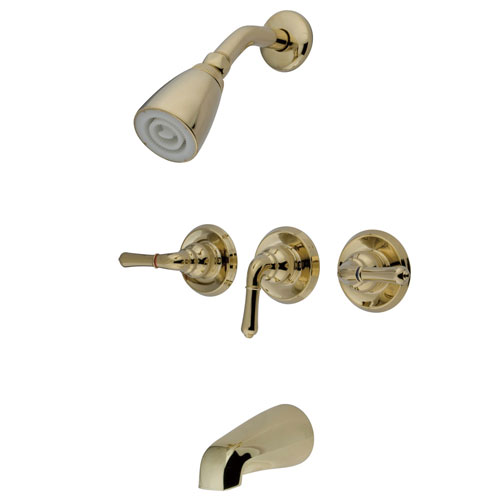 Polished Brass Magellan three handle tub and shower combination faucet KB232