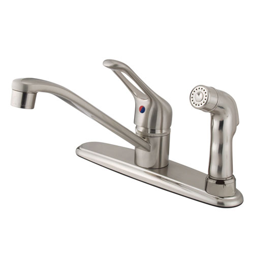 Kingston Brass Satin Nickel Single Handle Kitchen Faucet With Sprayer KB563SNSP