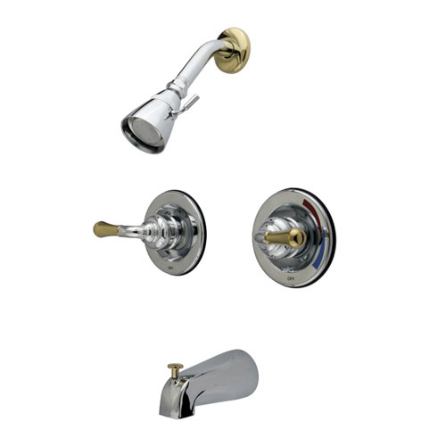 Kingston Chrome / Polished Brass 2 Handle Tub & Shower Combination Faucet KB674