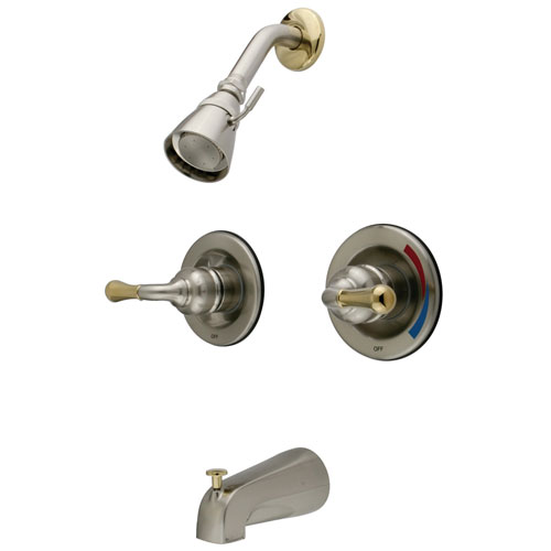 Kingston Brass Satin Nickel / Polished Brass 2 Handle Tub & Shower Faucet KB679