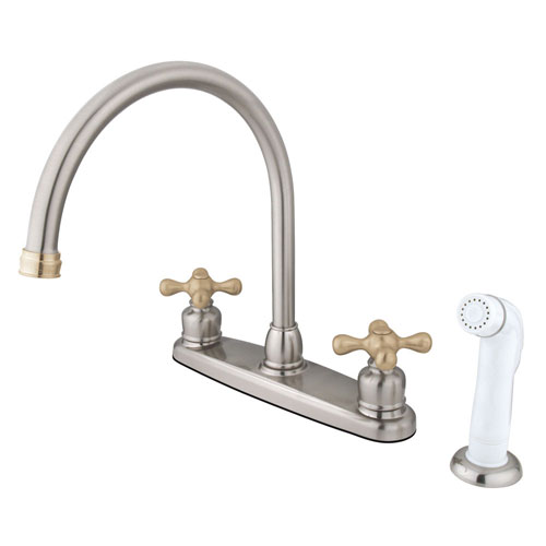 Kingston Satin Nickel / Polished Brass 2 Handle Kitchen Faucet w Spray KB729AX
