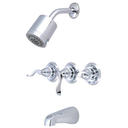 Kingston Brass Chrome NuWave French three handle tub & shower faucet KB8231NFL