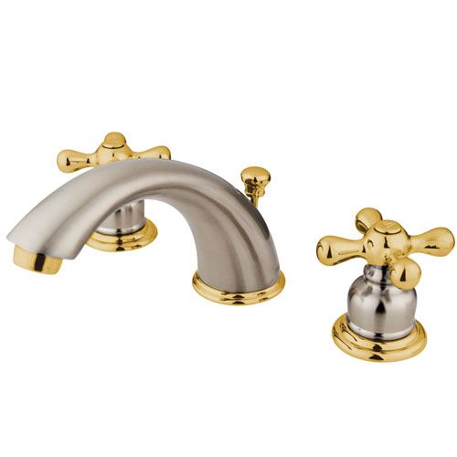 Kingston Satin Nickel / Polished Brass 2 Hdl Widespread Bathroom Faucet KB979X