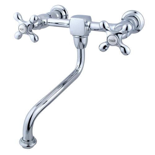 Kingston Brass Metal Cross Handle Chrome Bathroom Wall Mount Faucet KS1211AX