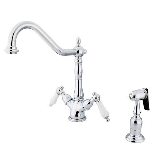 Kingston Chrome 2 Handle Single Hole Kitchen Faucet w Brass Spray KS1231PLBS