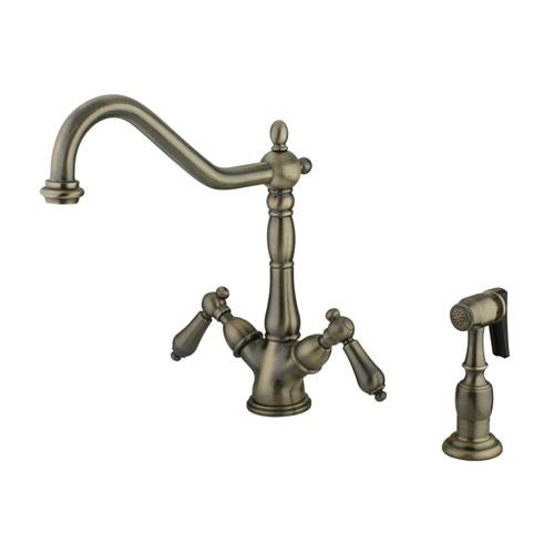 Kingston Vintage Brass 2 Handle Single Hole Kitchen Faucet w Spray KS1233ALBS