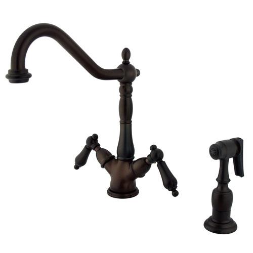 Kingston Oil Rubbed Bronze 2 Handle 1 Hole Kitchen Faucet w Spray KS1235ALBS