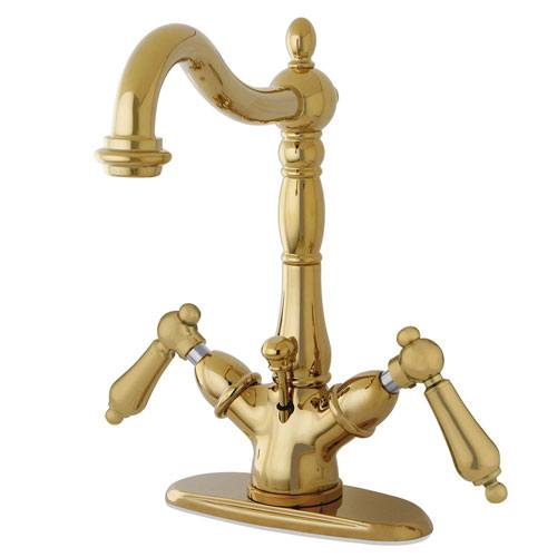 Kingston Polished Brass 2 Handle Single Hole Bathroom Faucet w Drain KS1432AL