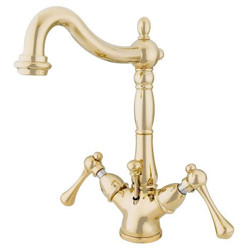 Kingston Polished Brass 2 Handle Single Hole Bathroom Faucet w Drain KS1432BL