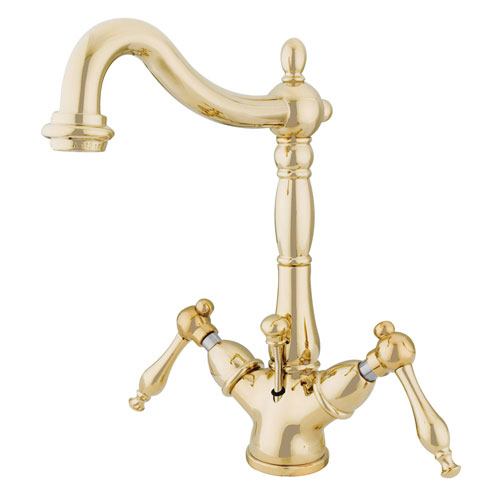 Kingston Polished Brass 2 Handle Single Hole Bathroom Faucet w Drain KS1432NL