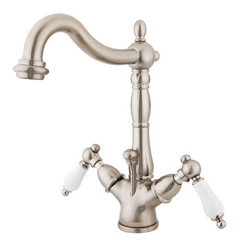 Kingston Satin Nickel 2 Handle Single Hole Bathroom Faucet w Drain KS1438PL