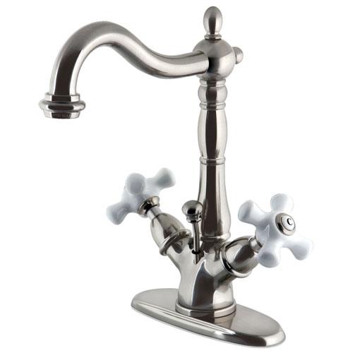 Kingston Satin Nickel 2 Handle Single Hole Bathroom Faucet w Drain KS1438PX