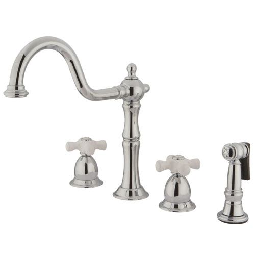 Kingston Chrome Double Handle Kitchen Faucet with Brass Side Sprayer KS1751PXBS