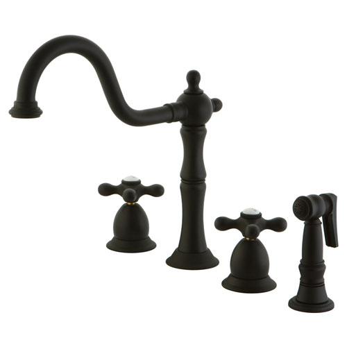 Kingston Oil Rubbed Bronze two Handle Kitchen Faucet w Side Sprayer KS1755AXBS