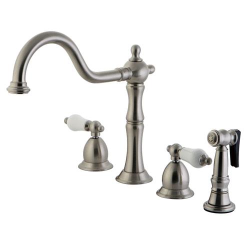 Kingston Satin Nickel Double Handle Kitchen Faucet with Side Sprayer KS1758PLBS
