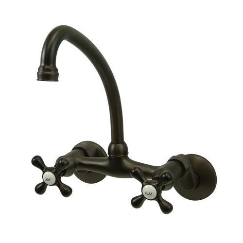 High Arch Cross Handle Oil Rubbed Bronze Wall Mount Kitchen Faucet KS214ORB