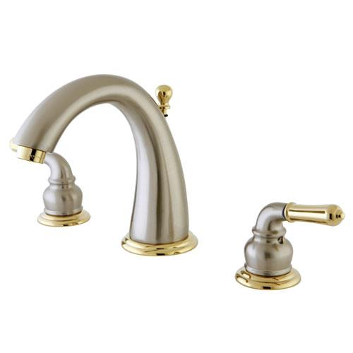 Kingston Satin Nickel/Polished Brass Widespread Bathroom Faucet w Pop-up KS2969