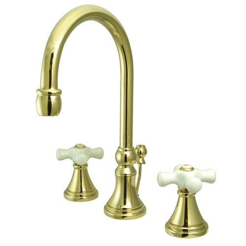 Kingston Polished Brass 2 Handle Widespread Bathroom Faucet w Pop-up KS2982PX