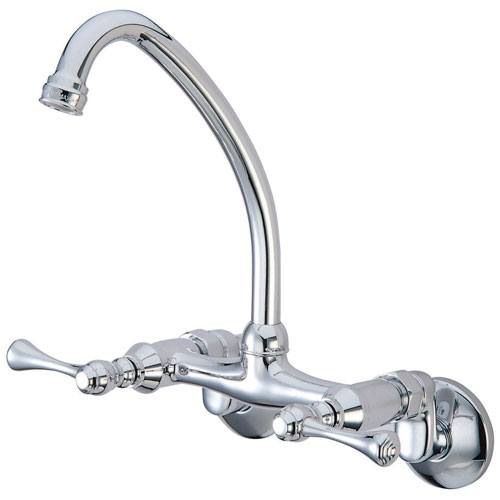 Kingston Brass High Arch Lever Handle Chrome Wall Mount Kitchen Faucet KS314C