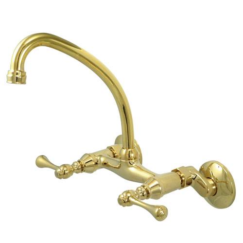 High Arch Metal Lever Handle Polished Brass Wall Mount Kitchen Faucet KS314PB
