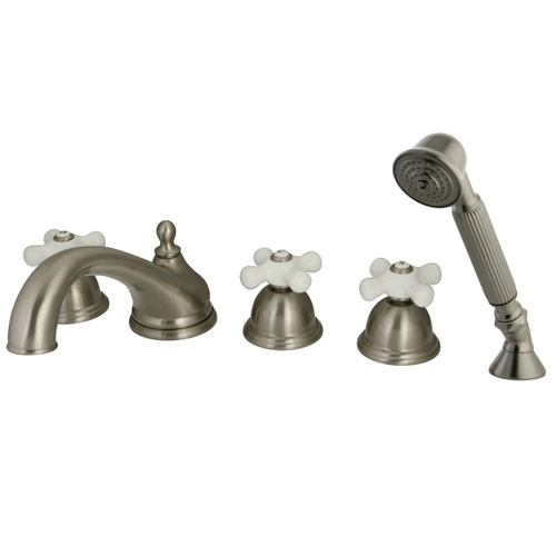 Satin Nickel 3 handle Roman Tub Filler Faucet with Hand Shower KS33585PX