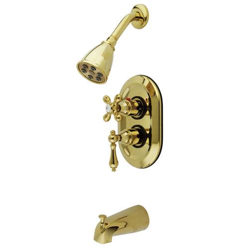 Kingston Polished Brass Thermostatic Tub and Shower Combination Faucet KS36320AL