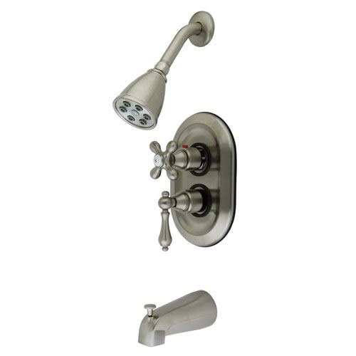 Kingston Satin Nickel Thermostatic Tub and Shower Combination Faucet KS36380AL