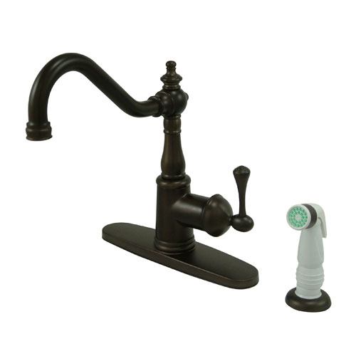English Vintage Oil Rubbed Bronze 1 hdl Kitchen Faucet w\ White Sprayer KS7815BL