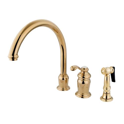 Kingston Polished Brass Templeton High Spout Kitchen Faucet W/Sprayer KS7822TLBS