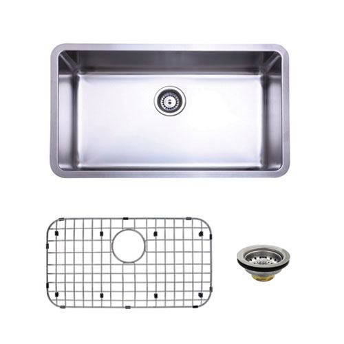Stainless Steel Undermount Single Bowl Kitchen Sink Combo with Strainer and Grid