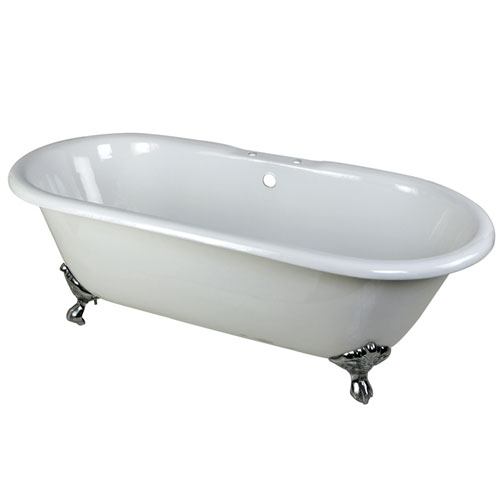 Qty (1): 66-inch Large Cast Iron Double Ended White Clawfoot Bathtub with Chrome Feet