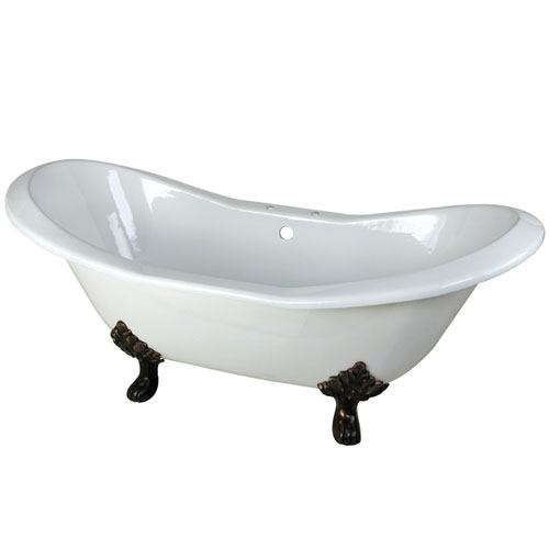 Qty (1): 72-inch Large Cast Iron Double Slipper Clawfoot Bathtub with Oil Rubbed Bronze Feet