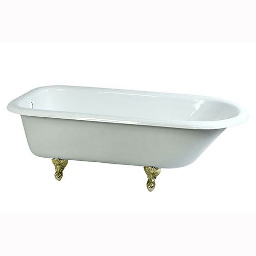 Qty (1): 67-inch Large Cast Iron Roll Top Freestanding Clawfoot Tub with Polished Brass Feet
