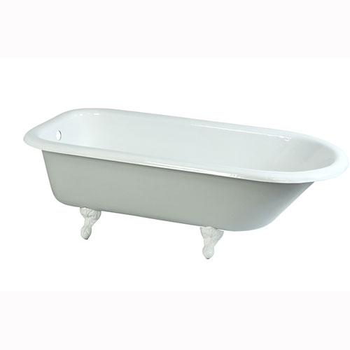 Qty (1): 67-inch Large Cast Iron Freestanding Roll Top Clawfoot Bath Tub with White Feet