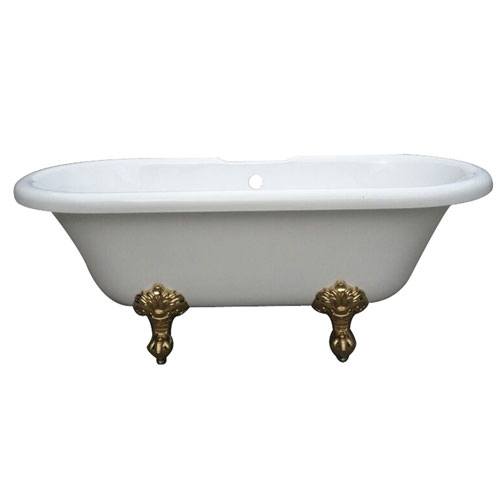 Qty (1): 67-inch Double Ended White Acrylic Clawfoot Tub with Polished Brass Lion Feet