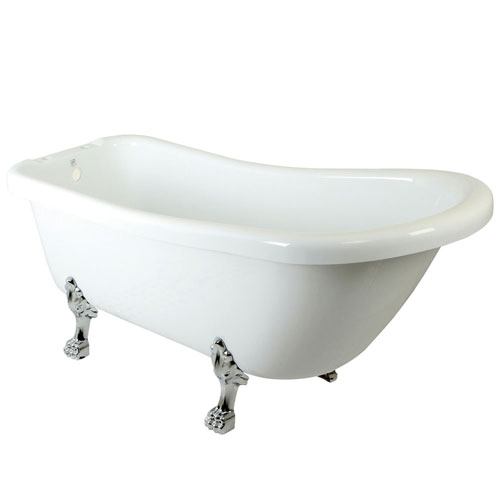 Qty (1): 69-inch Large White Slipper Acrylic Freestanding Clawfoot Tub with Chrome Lion Feet