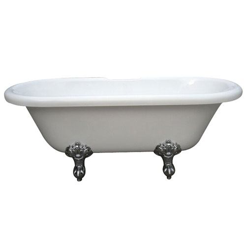 Qty (1): 67-inch Large Double Ended Acrylic Free Standing Clawfoot Tub w/ Chrome Lion Feet