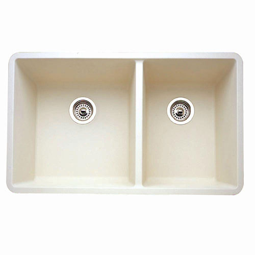 Blanco Precis 1-3/4 Undermount Composite 33x18x9.5 0-Hole Double Bowl Kitchen Sink in Biscuit 524326