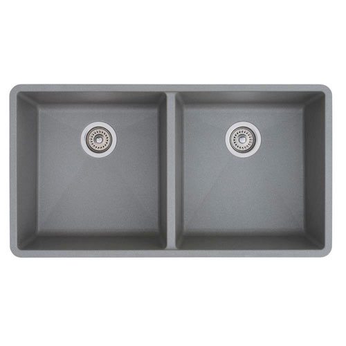 Blanco Precis Undermount Composite 37x20x9.5 0-Hole Double Bowl Kitchen Sink in Metallic Gray 524338