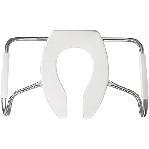Bemis MA2155T 000 Medic-Aid Plastic Open Front Less Cover Toilet Seat with Safety Side Arms and STA-TITE Commercial Fastening System, Elongated, White 766243