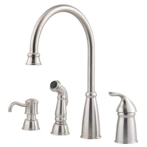 Price Pfister Avalon Single-Handle Kitchen Faucet with Sidespray and Soap Dispenser in Stainless Steel Finish 519846
