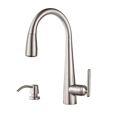 Price Pfister Lita Single-Handle Pull-Down Sprayer Kitchen Faucet with Soap Dispenser in Stainless Steel 642758