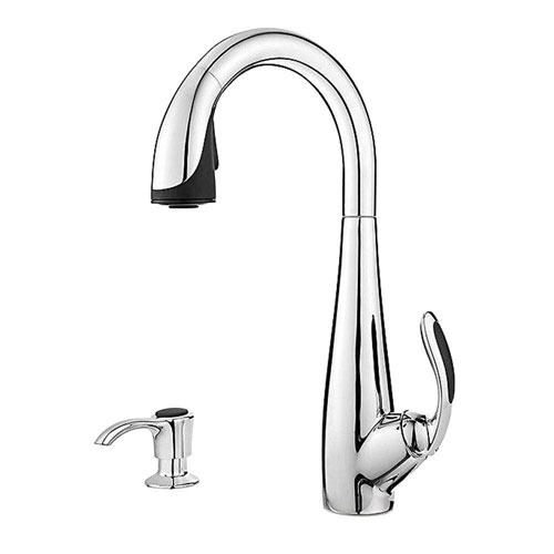 Price Pfister Nia Single-Handle Pull-Down Sprayer Kitchen Faucet with Soap Dispenser in Polished Chrome 642772